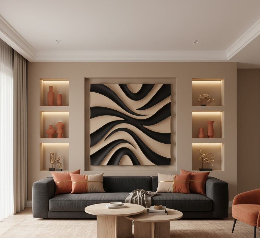 Modern living room with wall panel
